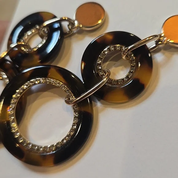 New LOFT "Sparkle Like You Mean It" Gold/Brown Tortoise Dangle Earrings - Picture 8 of 8